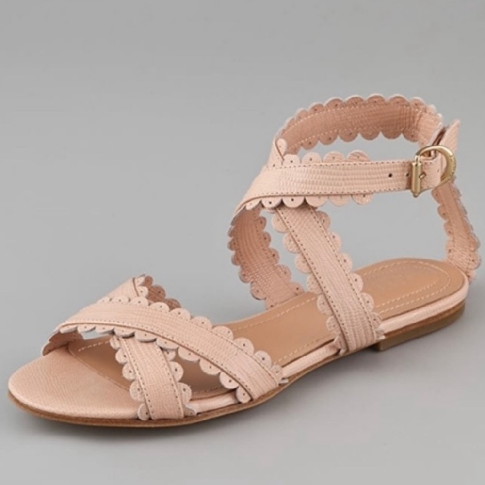 Size 8 See by Chloe Pink Scalloped Flat Sandals